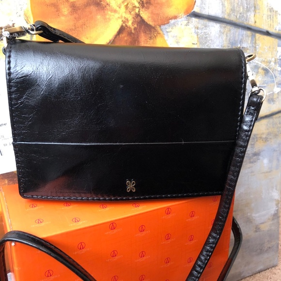 HOBO BAGS POLISHED LEATHER JILL CROSSBODY PURSE, BLACK, NEW WITH TAGS - Picture 1 of 8
